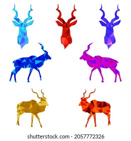 Kudu Lowpoly Icon Elements Set