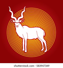 Kudu standing designed on circle light background graphic vector.