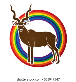 Kudu standing designed on line rainbows background graphic vector.