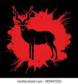 Kudu standing designed on splatter blood background graphic vector.