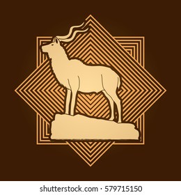 Kudu standing on the cliff designed on line square background graphic vector.