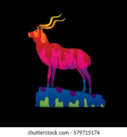 Kudu standing on the cliff designed using melting colors graphic vector.