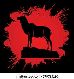 Kudu standing on the cliff designed on splatter blood background graphic vector.