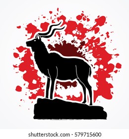 Kudu standing on the cliff designed on splatter blood background graphic vector.