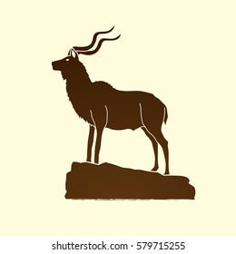 Kudu standing on the cliff graphic vector.