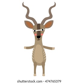 Kudu standing on two legs animal cartoon character isolated on white background.