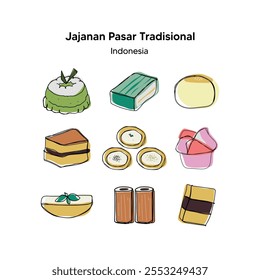 Kue Jajanan Pasar Ilustração Tradicional da Indonésia