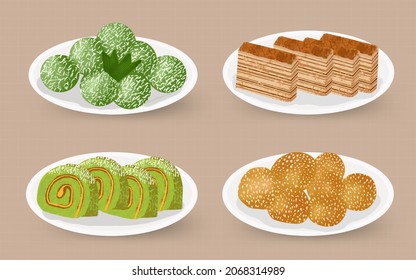 Kue Jajanan Tradisional Indonesia - translate indonesian traditional foods and snack Watercolor Hand Painted Illustration