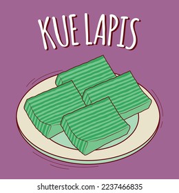 Kue lapis illustration Indonesian food with cartoon style