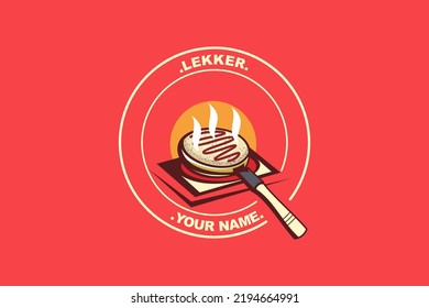 Kue Lekker or, this is traditional thin crispy crepes from popular Indonesian street food. vector logo for lekker vendor, food stall, and food stand.