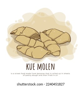 kue molen in cartoon concept design with indonesian name that mean is mole cake