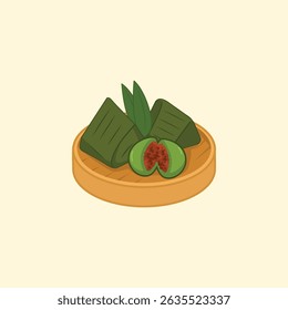 Kueh Bugis is an Indonesian sticky rice cake filled with sweet coconut.