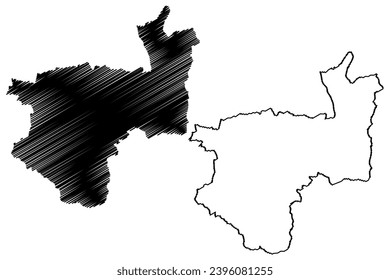 Kufstein district (Republic of Austria or Österreich, Tyrol or Tirol state) map vector illustration, scribble sketch Bezirk Kufstein map