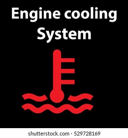 Kuhler liquid.  Engine cooling system icon. Dashboard warning signs. Instrument cluster car hazard, alert information light-low level