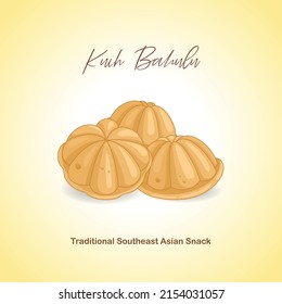 Kuih Bahulu Or Sponge Cake Vector Illustration. Traditional Southeast Asia Snack Or Cake Taken As Breakfast Or Tea Break. 