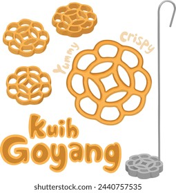 Kuih Goyang (Rosette Cookies) ist ein traditioneller, knuspriger und delikater malaysischer Snack. Es wird aus Reismehl, Eiern und Zucker hergestellt. Diese köstliche Leckerei wird häufig während der Festtage verzehrt.