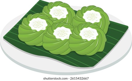  kuih kaswi, kosui also known as kuih lompang traditional Malaysian cake vector illustration