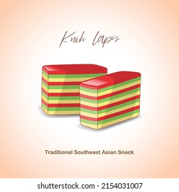 Kuih Lapis or Lapis Cake vector illustration. Traditional southeast asia snack or cake taken as breakfast or tea break.