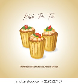 Kuih Pie Tee, Traditional Southeast Asian Pastry Snack Shell Filled With Turnip, Eggs And Prawns. Vector Illustration. 