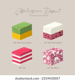 Kuih Talam. Malaysia Traditional Food. Malaysian sweet dessert. Vector illustration