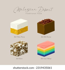 Kuih Talam. Malaysia Traditional Food. Malaysian sweet dessert. Vector illustration