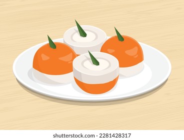 Kuih Talam or Kuih Nona Manis served on white plate on wooden table.