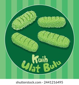 Kuih Ulat Bulu is a Malaysian dessert, resembling hairy worms made from glutinous rice flour, coconut milk, and palm sugar. It's traditionally filled with either coconut or red beans.