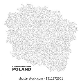 Kujawy-Pomerania Province map designed with little points. Vector abstraction in black color is isolated on a white background.