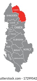 Rojo de Kukes resaltado en el mapa de Albania