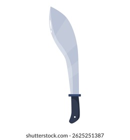 Kukri machete knife pointing upwards, featuring a curved blade and black handle, isolated on white background