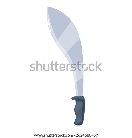 Kukri machete knife pointing upwards, featuring a curved blade and black handle, isolated on white background