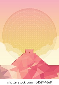 Kukulkan Pyramid in Chichen Itza, Famous world landmark,Mexico, vector illustration