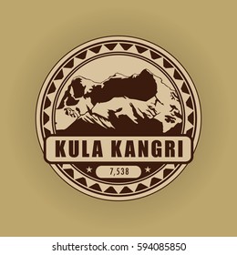 Kula Kangri, mountain symbol, abstract patch, with name, and height in meters, vector illustration