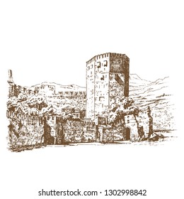 Kızıl Kule (Red Tower). Engraving