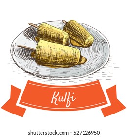 Kulfi colorful illustration. Vector illustration of Indian cuisine.