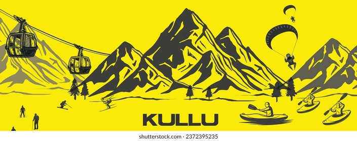 Kullu: Hermoso destino turístico en Himachal Pradesh, India - Ilustración vectorial