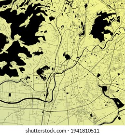 Kumamoto, Japan - Urban Vector City Map With Parks, Rail And Roads, Highways, Minimalist Town Plan Design Poster, City Center, Downtown, Transit Network, Street Blueprint