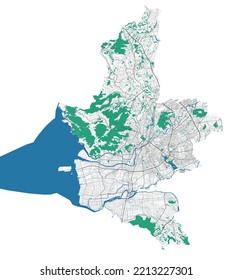 Kumamoto map. Detailed map of Kumamoto city administrative area. Cityscape panorama. Royalty free vector illustration. Road map with highways, rivers.