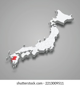 Kumamoto prefecture location within Japan 3d isometric map