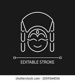 Kumari white linear icon for dark theme. Living Hindu goddess. Girl in traditional clothes. Thin line customizable illustration. Isolated vector contour symbol for night mode. Editable stroke