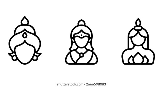 kumari-puja outline or line icon design bundle.