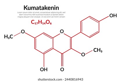 Kumatakenin plant flavonol, molecular structure formula, suitable for education or chemistry science content. Vector illustration