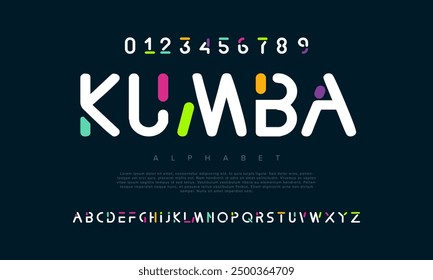 Kumba creative modern geometric urban alphabet font. Digital abstract futuristic, game, techno, robot, music, logo, sport, minimal technology typography. Simple numeric vector illustration