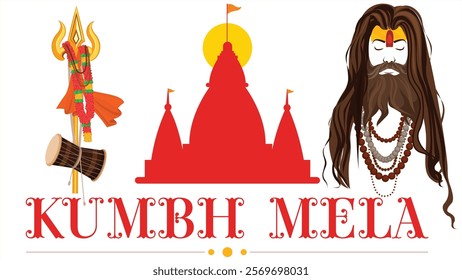 Kumbh Mela festival in india. Hindu festival kumbh sadhu vector illustration