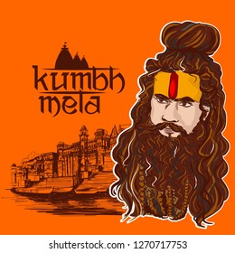 Kumbh Mela festival in india . sadhu vector illustration