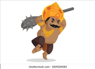 Ilustración gráfica vectorial. Kumbhakarna está atacando con la fábrica de hierro. Individualmente sobre un fondo blanco.
