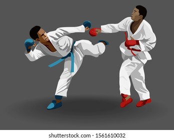 kumite, combat training in karate, martial arts from Japan, vector eps10