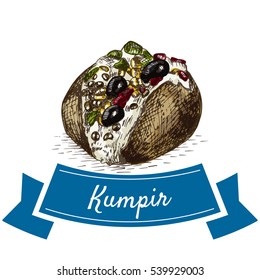 Kumpir colorful illustration. Vector illustration of turkish cuisine.