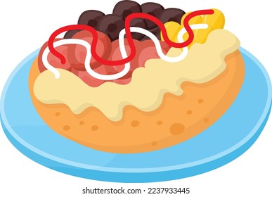 Kumpir mit verschiedenen Aufmachungskonzepten, Baked Potato mit Butter Vektorsymbol, Fast Food Symbol, Junk Food Schild, beliebte preiswerte gute Geschmackssnacks Stockillustration 