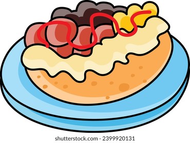 Kumpir con el concepto de varios ingredientes, papa al horno con el diseño del icono del color del vector de la mantequilla, símbolo de comida rápida, símbolo de la comida rápida, símbolo de la comida rápida y de marcha, ilustración de la comida para llevar